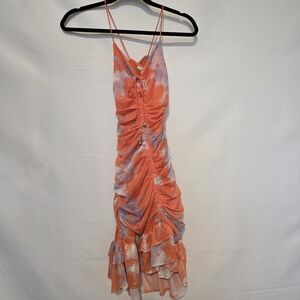 Purple And Orange Tie Dye Ruched Strappy Y2K Dress